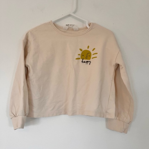 H&M girls Beige /Cream crop Sleeve Shirt with happy Sun Graphic - Picture 1 of 4